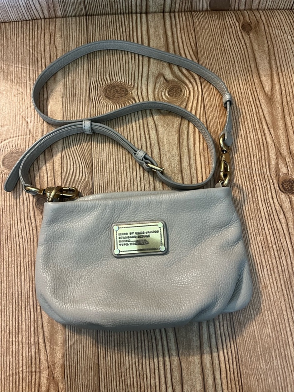 Marc By Marc Jacobs Light cream/Gray Pebbled Leather Crossbody with Gold Plaque